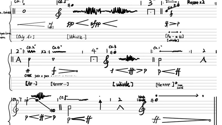 Score fragment showing vocal noise notation